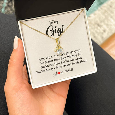 Alluring Beauty Necklace 18K Yellow Gold Finish | Personalized Gigi Necklace From Grandkids Granddaughter Grandson You're Always In My Heart Gigi Birthday Mothers Day Christmas Customized Gift Box Message Card | siriusteestore
