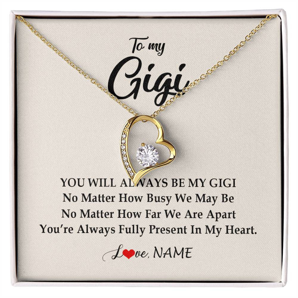 Forever Love Necklace 18K Yellow Gold Finish | Personalized Gigi Necklace From Grandkids Granddaughter Grandson You're Always In My Heart Gigi Birthday Mothers Day Christmas Customized Gift Box Message Card | siriusteestore