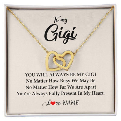 Interlocking Hearts Necklace 18K Yellow Gold Finish | Personalized Gigi Necklace From Grandkids Granddaughter Grandson You're Always In My Heart Gigi Birthday Mothers Day Christmas Customized Gift Box Message Card | siriusteestore