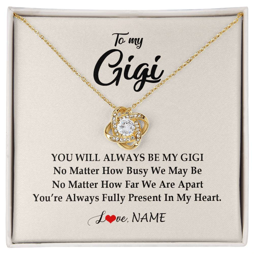 Love Knot Necklace 18K Yellow Gold Finish | Personalized Gigi Necklace From Grandkids Granddaughter Grandson You're Always In My Heart Gigi Birthday Mothers Day Christmas Customized Gift Box Message Card | siriusteestore