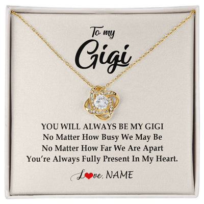 Love Knot Necklace 18K Yellow Gold Finish | Personalized Gigi Necklace From Grandkids Granddaughter Grandson You're Always In My Heart Gigi Birthday Mothers Day Christmas Customized Gift Box Message Card | siriusteestore