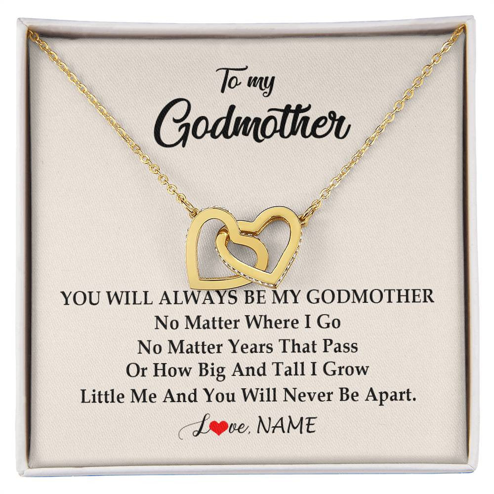 Interlocking Hearts Necklace 18K Yellow Gold Finish | Personalized Godmother Necklace From Goddaughter Niece You Will Always Be My Godmother Birthday Mothers Day Christmas Customized Gift Box Message Card | siriusteestore