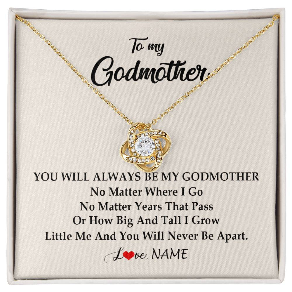 Love Knot Necklace 18K Yellow Gold Finish | Personalized Godmother Necklace From Goddaughter Niece You Will Always Be My Godmother Birthday Mothers Day Christmas Customized Gift Box Message Card | siriusteestore