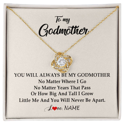 Love Knot Necklace 18K Yellow Gold Finish | Personalized Godmother Necklace From Goddaughter Niece You Will Always Be My Godmother Birthday Mothers Day Christmas Customized Gift Box Message Card | siriusteestore
