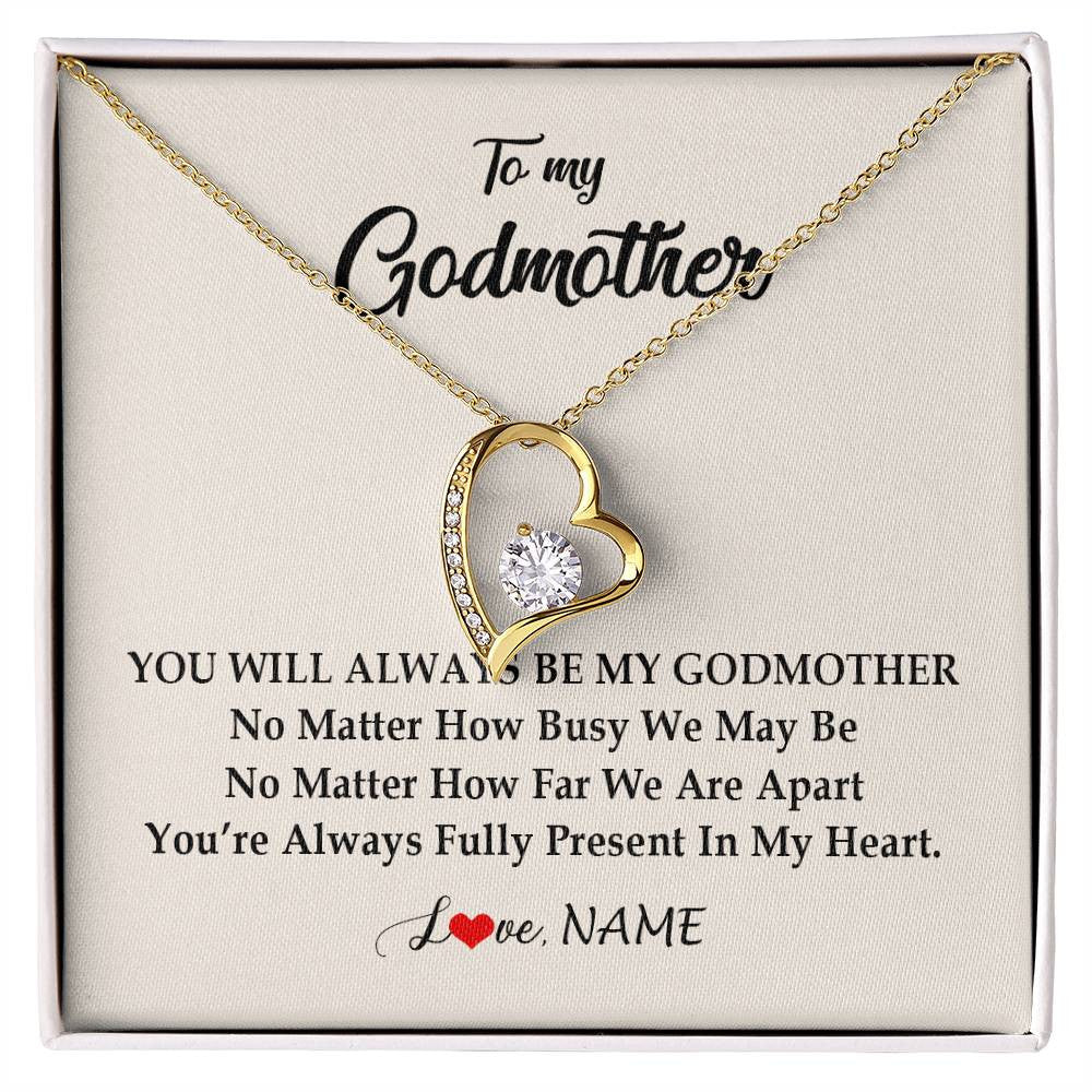Forever Love Necklace 18K Yellow Gold Finish | Personalized Godmother Necklace From Goddaughter Niece You're Always In My Heart Godmother Birthday Mothers Day Christmas Customized Gift Box Message Card | siriusteestore
