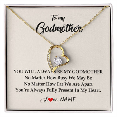 Forever Love Necklace 18K Yellow Gold Finish | Personalized Godmother Necklace From Goddaughter Niece You're Always In My Heart Godmother Birthday Mothers Day Christmas Customized Gift Box Message Card | siriusteestore