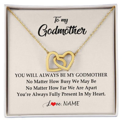 Interlocking Hearts Necklace 18K Yellow Gold Finish | Personalized Godmother Necklace From Goddaughter Niece You're Always In My Heart Godmother Birthday Mothers Day Christmas Customized Gift Box Message Card | siriusteestore