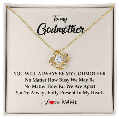 Love Knot Necklace 18K Yellow Gold Finish | Personalized Godmother Necklace From Goddaughter Niece You're Always In My Heart Godmother Birthday Mothers Day Christmas Customized Gift Box Message Card | siriusteestore