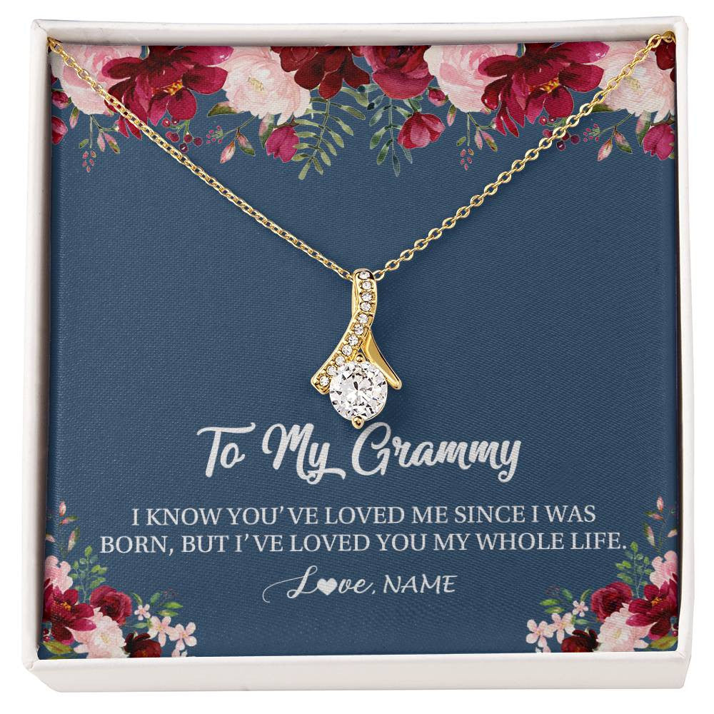 Alluring Beauty Necklace 18K Yellow Gold Finish | Personalized Grammy Necklace From Grandkids Granddaughter Grandson I've Loved You My Whole Life Floral Grammy Birthday Mothers Day Christmas Customized Message Card | siriusteestore