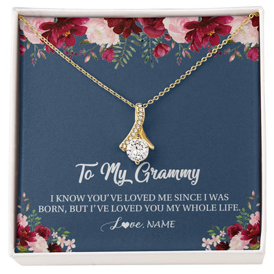 Alluring Beauty Necklace 18K Yellow Gold Finish | Personalized Grammy Necklace From Grandkids Granddaughter Grandson I've Loved You My Whole Life Floral Grammy Birthday Mothers Day Christmas Customized Message Card | siriusteestore