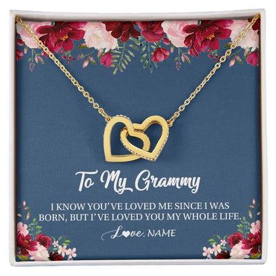 Interlocking Hearts Necklace 18K Yellow Gold Finish | Personalized Grammy Necklace From Grandkids Granddaughter Grandson I've Loved You My Whole Life Floral Grammy Birthday Mothers Day Christmas Customized Message Card | siriusteestore