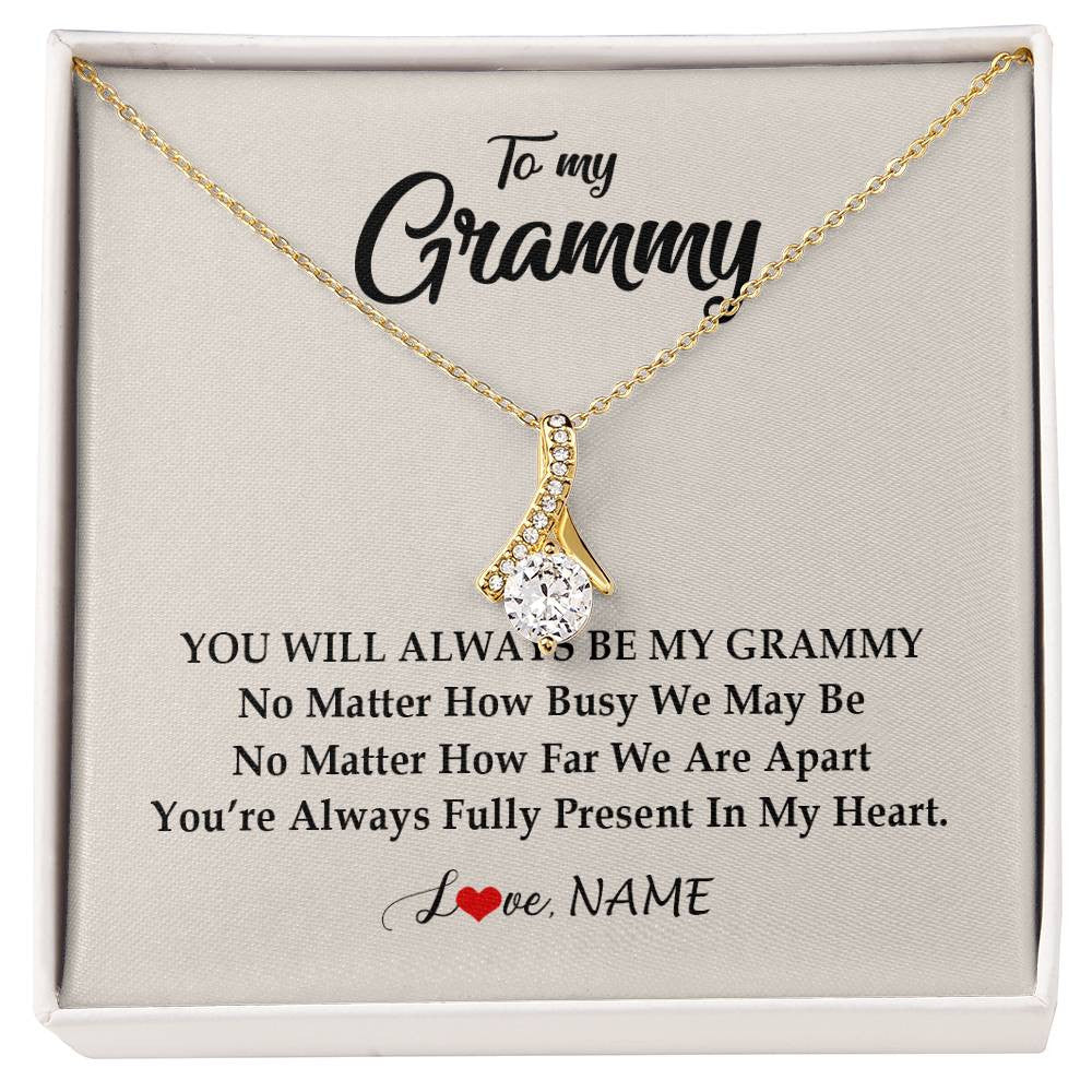 Alluring Beauty Necklace 18K Yellow Gold Finish | Personalized Grammy Necklace From Grandkids Granddaughter Grandson You're Always In My Heart Grammy Birthday Mothers Day Customized Gift Box Message Card | siriusteestore