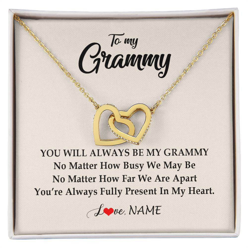 Interlocking Hearts Necklace 18K Yellow Gold Finish | Personalized Grammy Necklace From Grandkids Granddaughter Grandson You're Always In My Heart Grammy Birthday Mothers Day Customized Gift Box Message Card | siriusteestore