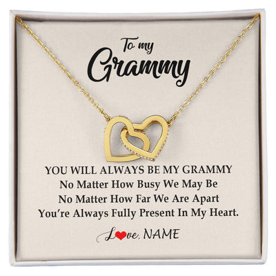 Interlocking Hearts Necklace 18K Yellow Gold Finish | Personalized Grammy Necklace From Grandkids Granddaughter Grandson You're Always In My Heart Grammy Birthday Mothers Day Customized Gift Box Message Card | siriusteestore