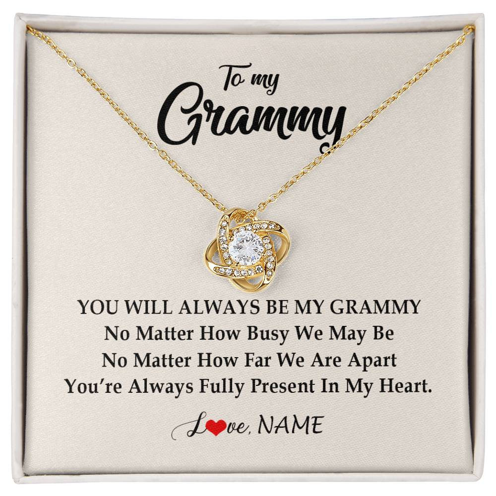Love Knot Necklace 18K Yellow Gold Finish | Personalized Grammy Necklace From Grandkids Granddaughter Grandson You're Always In My Heart Grammy Birthday Mothers Day Customized Gift Box Message Card | siriusteestore