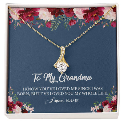 Alluring Beauty Necklace 18K Yellow Gold Finish | Personalized Grandma Necklace From Grandkids Granddaughter Grandson I've Loved You My Whole Life Floral Grandma Birthday Mothers Day Christmas Customized Message Card | siriusteestore