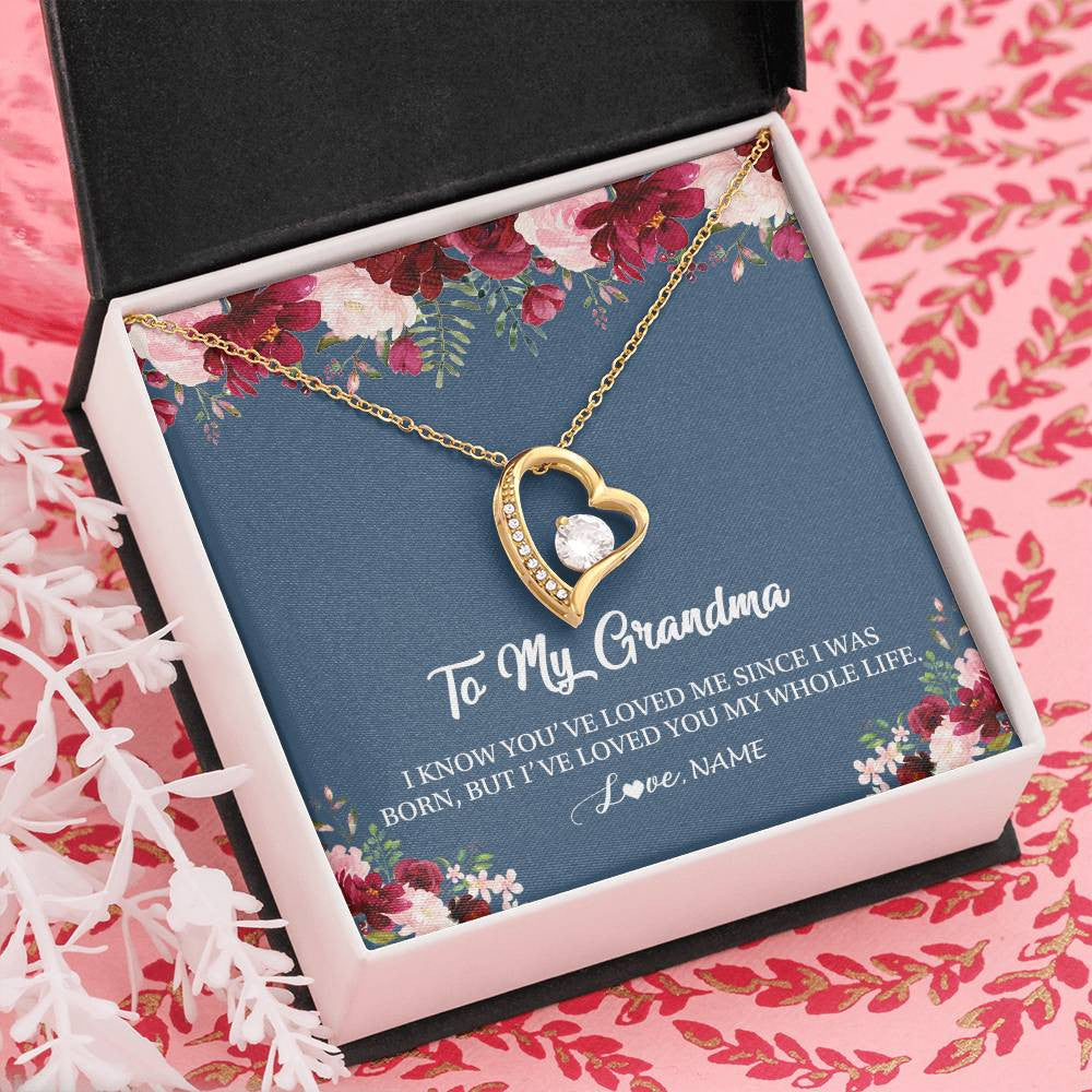 Forever Love Necklace 18K Yellow Gold Finish | Personalized Grandma Necklace From Grandkids Granddaughter Grandson I've Loved You My Whole Life Floral Grandma Birthday Mothers Day Christmas Customized Message Card | siriusteestore