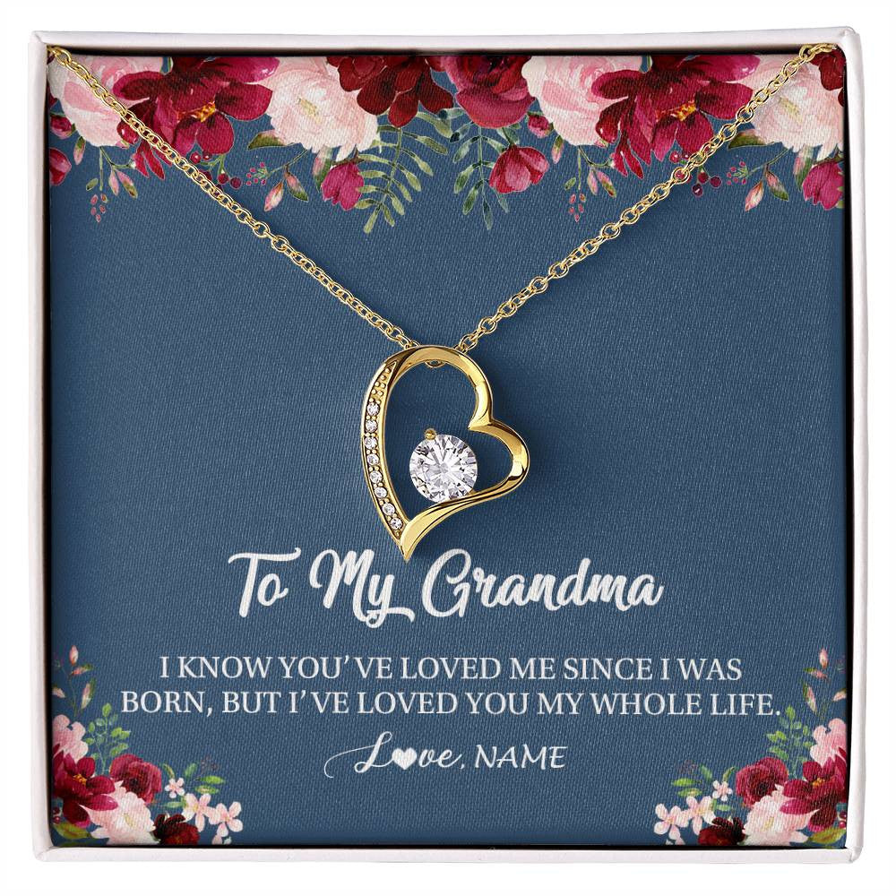 Forever Love Necklace 18K Yellow Gold Finish | Personalized Grandma Necklace From Grandkids Granddaughter Grandson I've Loved You My Whole Life Floral Grandma Birthday Mothers Day Christmas Customized Message Card | siriusteestore
