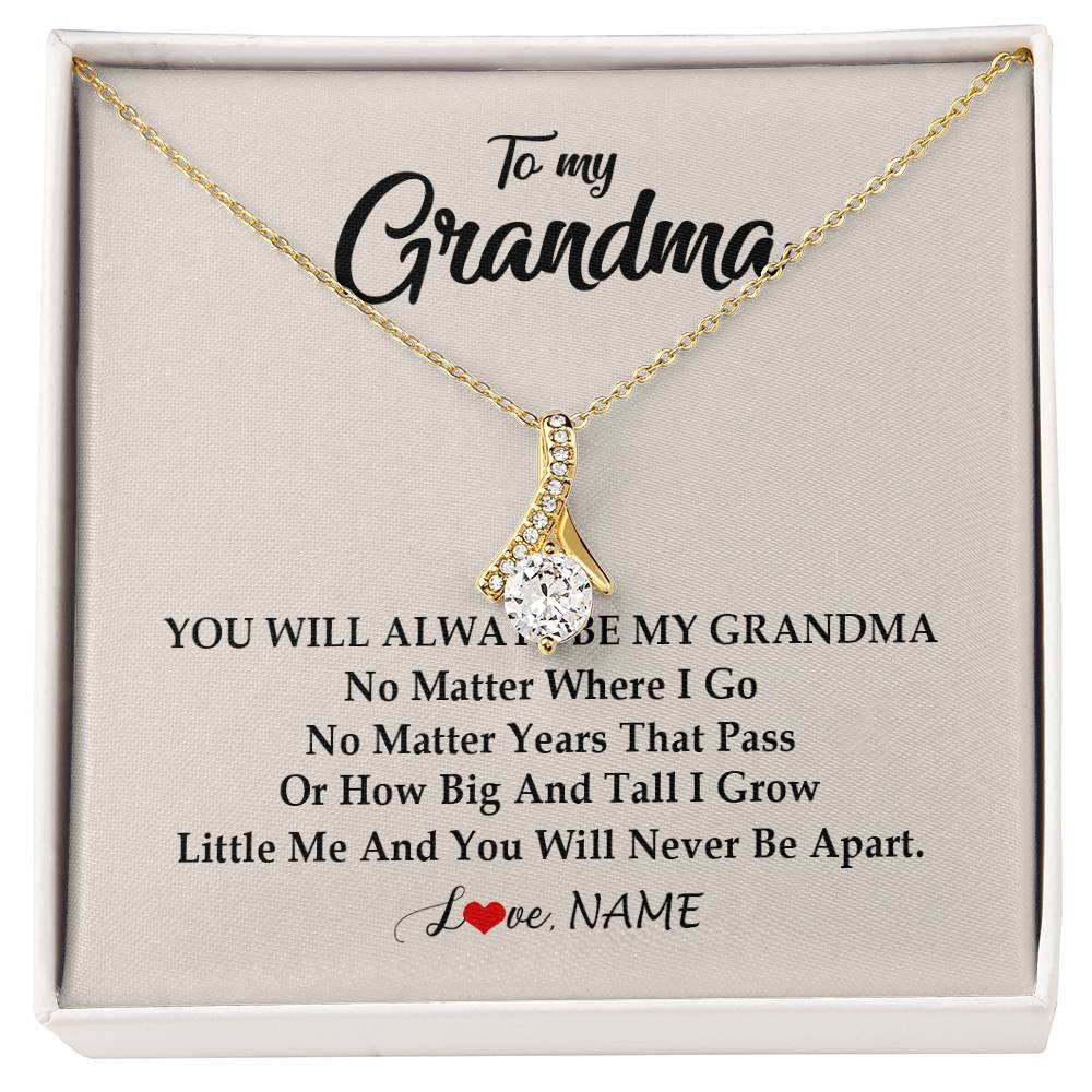 Alluring Beauty Necklace 18K Yellow Gold Finish | Personalized Grandma Necklace From Grandkids Granddaughter Grandson You Will Always Be My Grandma Birthday Mothers Day Christmas Customized Gift Box Message Card | siriusteestore