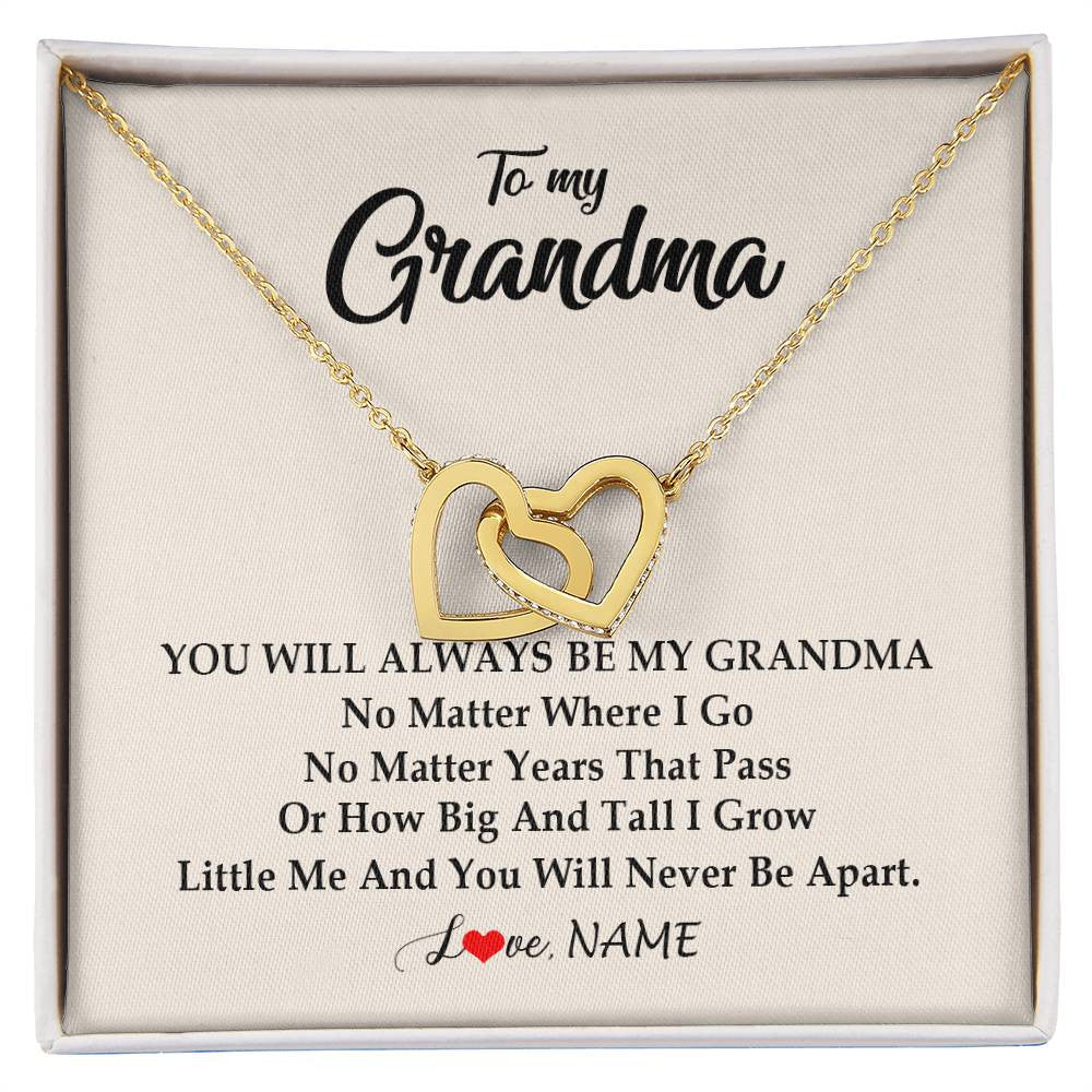 Interlocking Hearts Necklace 18K Yellow Gold Finish | Personalized Grandma Necklace From Grandkids Granddaughter Grandson You Will Always Be My Grandma Birthday Mothers Day Christmas Customized Gift Box Message Card | siriusteestore