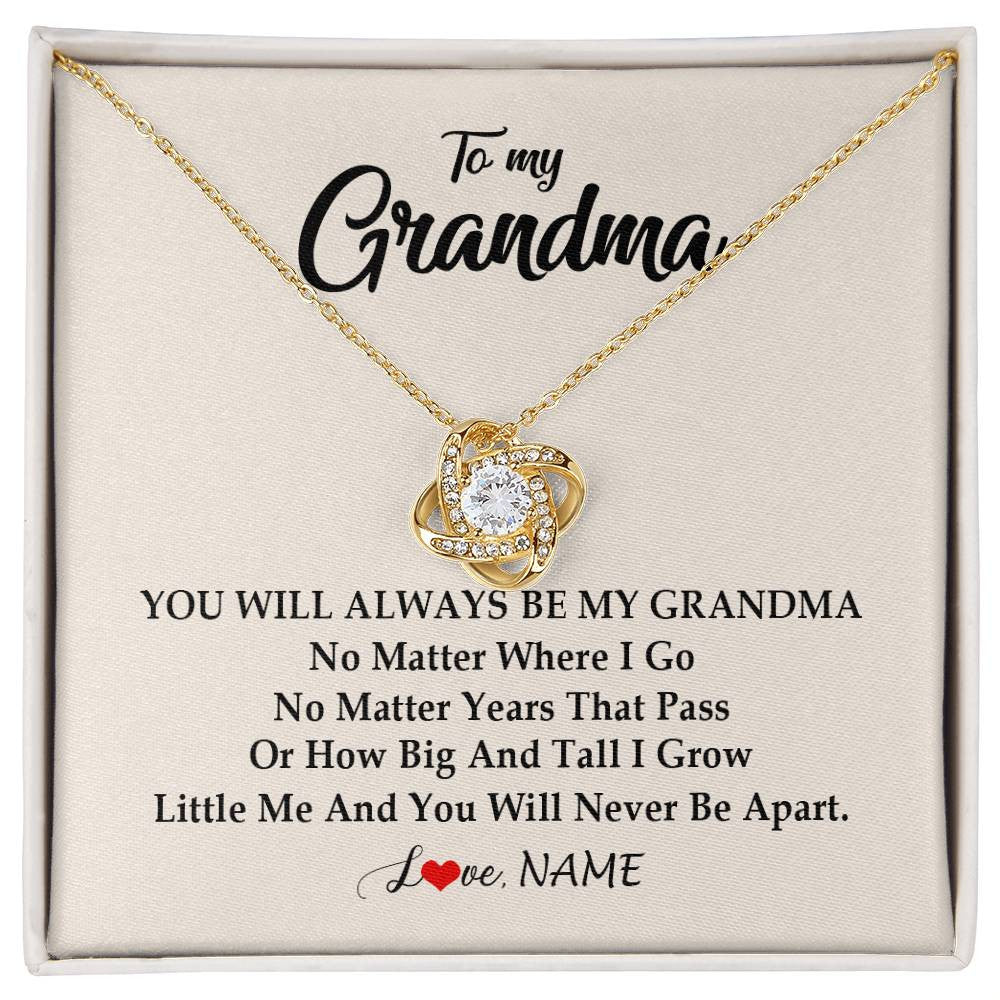 Love Knot Necklace 18K Yellow Gold Finish | Personalized Grandma Necklace From Grandkids Granddaughter Grandson You Will Always Be My Grandma Birthday Mothers Day Christmas Customized Gift Box Message Card | siriusteestore
