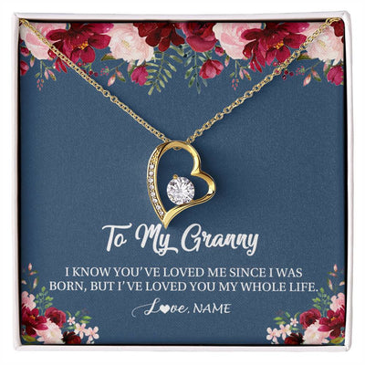 Forever Love Necklace 18K Yellow Gold Finish | Personalized Granny Necklace From Grandkids Granddaughter Grandson I've Loved You My Whole Life Floral Granny Birthday Mothers Day Christmas Customized Message Card | siriusteestore
