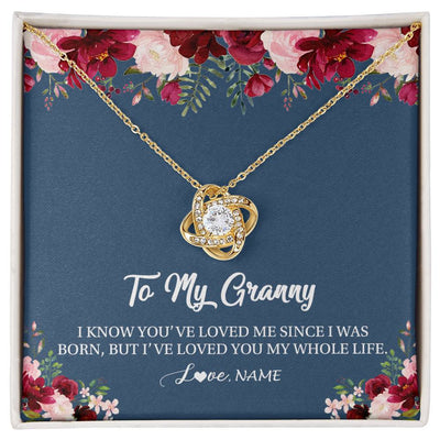 Love Knot Necklace 18K Yellow Gold Finish | Personalized Granny Necklace From Grandkids Granddaughter Grandson I've Loved You My Whole Life Floral Granny Birthday Mothers Day Christmas Customized Message Card | siriusteestore