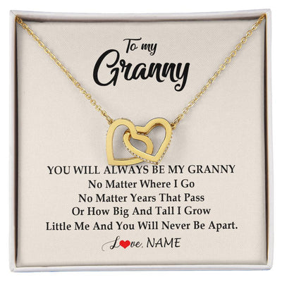 Interlocking Hearts Necklace 18K Yellow Gold Finish | Personalized Granny Necklace From Grandkids Granddaughter Grandson You Will Always Be My Granny Birthday Mothers Day Christmas Customized Gift Box Message Card | siriusteestore