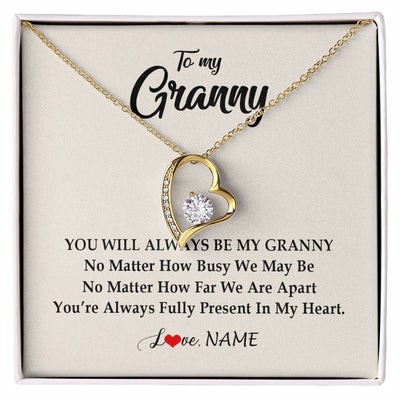 Forever Love Necklace 18K Yellow Gold Finish | Personalized Granny Necklace From Grandkids Granddaughter Grandson You're Always In My Heart Granny Birthday Mothers Day Customized Gift Box Message Card | siriusteestore
