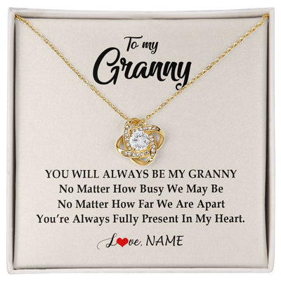 Love Knot Necklace 18K Yellow Gold Finish | Personalized Granny Necklace From Grandkids Granddaughter Grandson You're Always In My Heart Granny Birthday Mothers Day Customized Gift Box Message Card | siriusteestore