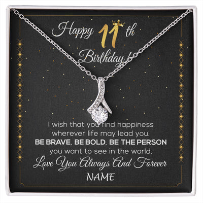 Alluring Beauty Necklace 14K White Gold Finish | 1 | Personalized Happy 11th Birthday Necklace For Her Women Daughter Niece Sister Goddaughter Granddaughter 11 Year Old Birthday Customized Gift Box Message Card | siriusteestore.myshopify