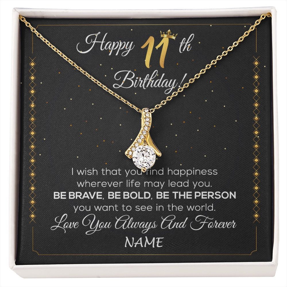 Alluring Beauty Necklace 18K Yellow Gold Finish | 1 | Personalized Happy 11th Birthday Necklace For Her Women Daughter Niece Sister Goddaughter Granddaughter 11 Year Old Birthday Customized Gift Box Message Card | siriusteestore.myshopify