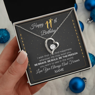 Forever Love Necklace 14K White Gold Finish | 2 | Personalized Happy 11th Birthday Necklace For Her Women Daughter Niece Sister Goddaughter Granddaughter 11 Year Old Birthday Customized Gift Box Message Card | siriusteestore.myshopify