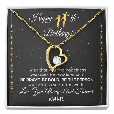 Forever Love Necklace 18K Yellow Gold Finish | 1 | Personalized Happy 11th Birthday Necklace For Her Women Daughter Niece Sister Goddaughter Granddaughter 11 Year Old Birthday Customized Gift Box Message Card | siriusteestore.myshopify