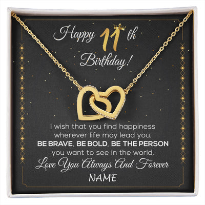 Interlocking Hearts Necklace 18K Yellow Gold Finish | 1 | Personalized Happy 11th Birthday Necklace For Her Women Daughter Niece Sister Goddaughter Granddaughter 11 Year Old Birthday Customized Gift Box Message Card | siriusteestore.myshopify
