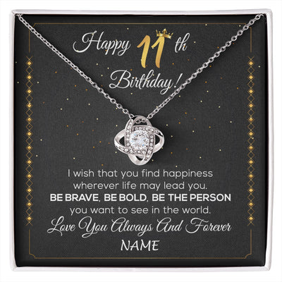 Love Knot Necklace 14K White Gold Finish | 1 | Personalized Happy 11th Birthday Necklace For Her Women Daughter Niece Sister Goddaughter Granddaughter 11 Year Old Birthday Customized Gift Box Message Card | siriusteestore.myshopify