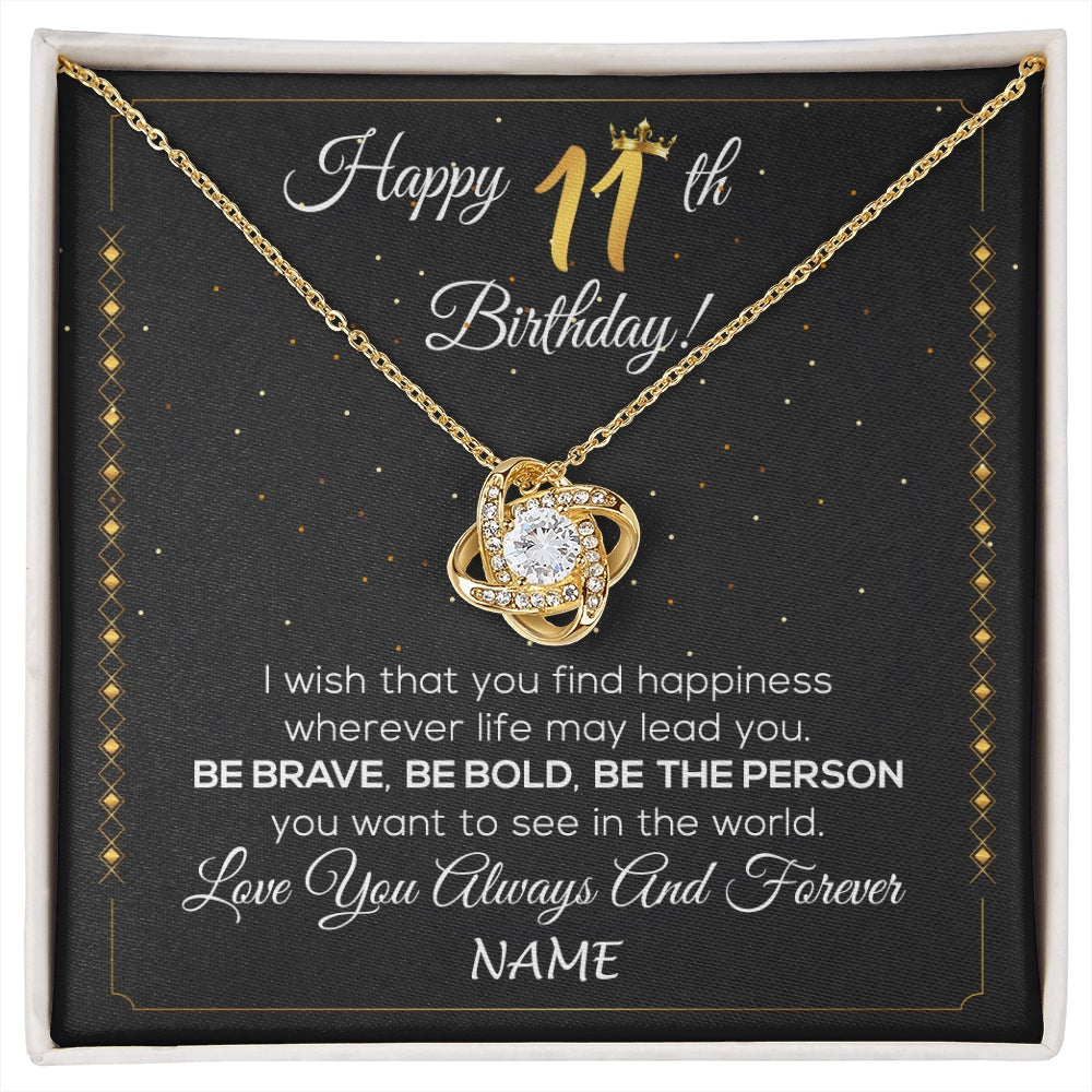 Love Knot Necklace 18K Yellow Gold Finish | 1 | Personalized Happy 11th Birthday Necklace For Her Women Daughter Niece Sister Goddaughter Granddaughter 11 Year Old Birthday Customized Gift Box Message Card | siriusteestore.myshopify