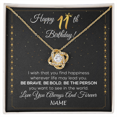 Love Knot Necklace 18K Yellow Gold Finish | 1 | Personalized Happy 11th Birthday Necklace For Her Women Daughter Niece Sister Goddaughter Granddaughter 11 Year Old Birthday Customized Gift Box Message Card | siriusteestore.myshopify