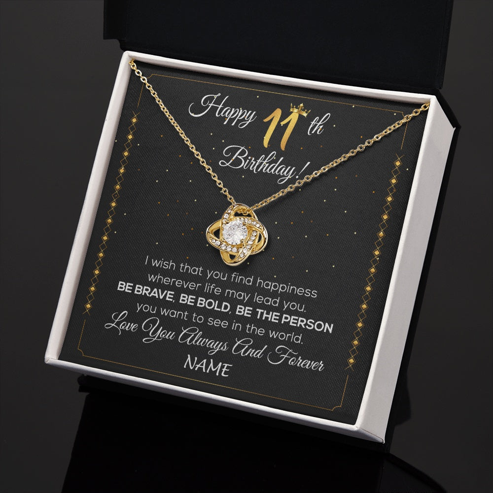 Love Knot Necklace 18K Yellow Gold Finish | 2 | Personalized Happy 11th Birthday Necklace For Her Women Daughter Niece Sister Goddaughter Granddaughter 11 Year Old Birthday Customized Gift Box Message Card | siriusteestore.myshopify