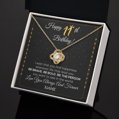 Love Knot Necklace 18K Yellow Gold Finish | 2 | Personalized Happy 11th Birthday Necklace For Her Women Daughter Niece Sister Goddaughter Granddaughter 11 Year Old Birthday Customized Gift Box Message Card | siriusteestore.myshopify