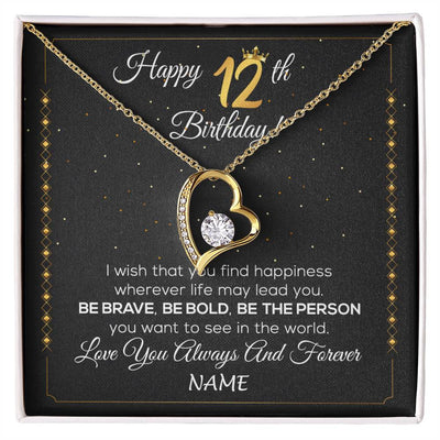 Forever Love Necklace 18K Yellow Gold Finish | 1 | Personalized Happy 12th Birthday Necklace For Her Girls Daughter Niece Sister Goddaughter Granddaughter 12 Year Old Birthday Customized Gift Box Message Card | siriusteestore