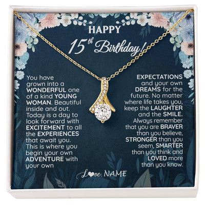 Alluring Beauty Necklace 18K Yellow Gold Finish | 1 | Personalized Happy 15th Birthday Gifts Necklace Sweet Fifteen 15th Year Old Girl Birthday Gift Ideas For Her Daughter Niece Jewelry Gift Box Message Card | siriusteestore