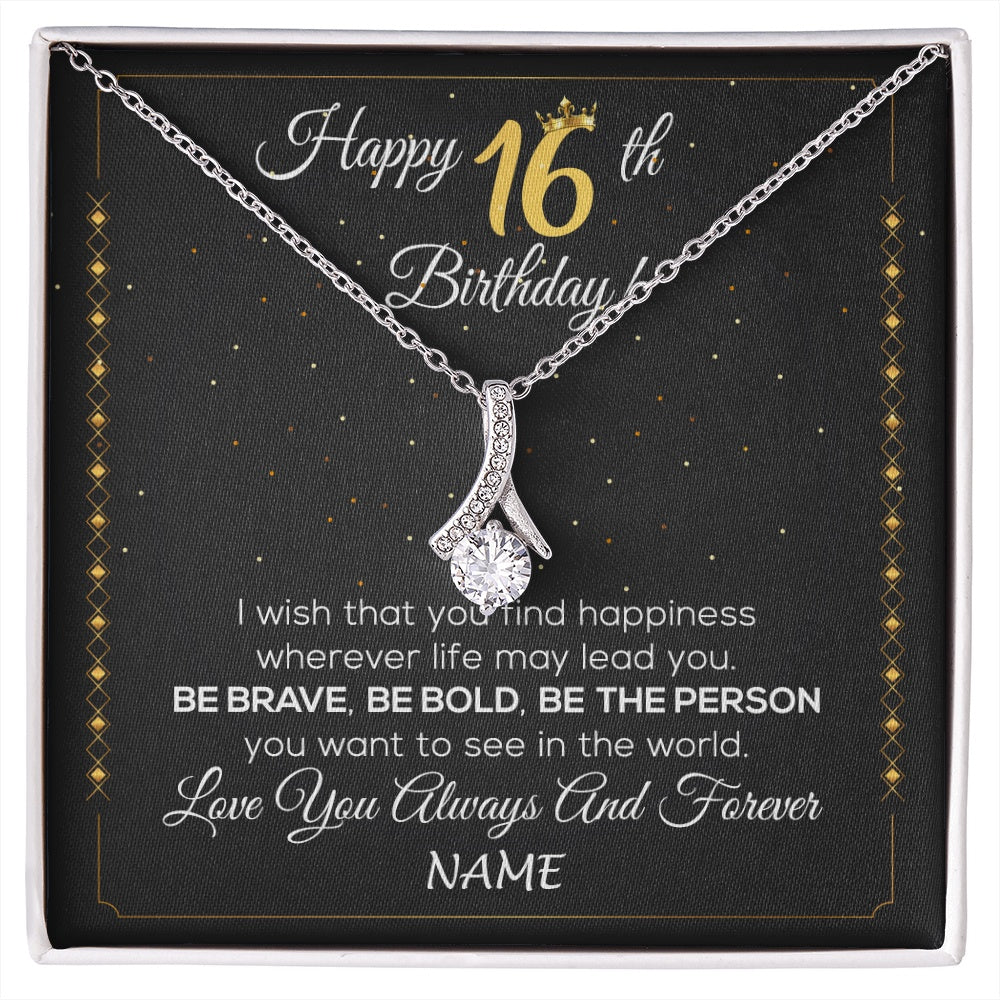 Alluring Beauty Necklace 14K White Gold Finish | 1 | Personalized Happy 16Th Birthday Necklace For Her Women Daughter Niece Sister Goddaughter Granddaughter 16 Year Old Birthday Customized Gift Box Message Card | siriusteestore.myshopify