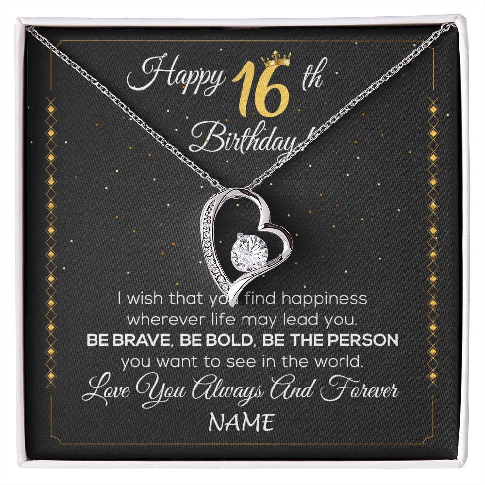 Forever Love Necklace 14K White Gold Finish | 1 | Personalized Happy 16Th Birthday Necklace For Her Women Daughter Niece Sister Goddaughter Granddaughter 16 Year Old Birthday Customized Gift Box Message Card | siriusteestore.myshopify