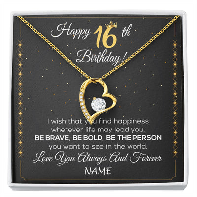 Forever Love Necklace 18K Yellow Gold Finish | 1 | Personalized Happy 16Th Birthday Necklace For Her Women Daughter Niece Sister Goddaughter Granddaughter 16 Year Old Birthday Customized Gift Box Message Card | siriusteestore.myshopify