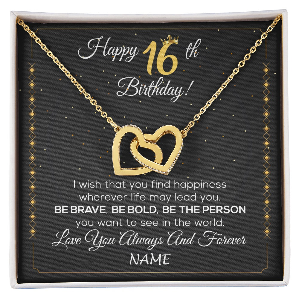 Interlocking Hearts Necklace 18K Yellow Gold Finish | 1 | Personalized Happy 16Th Birthday Necklace For Her Women Daughter Niece Sister Goddaughter Granddaughter 16 Year Old Birthday Customized Gift Box Message Card | siriusteestore.myshopify
