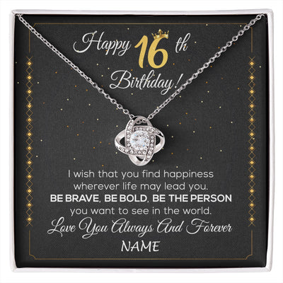Love Knot Necklace 14K White Gold Finish | 1 | Personalized Happy 16Th Birthday Necklace For Her Women Daughter Niece Sister Goddaughter Granddaughter 16 Year Old Birthday Customized Gift Box Message Card | siriusteestore.myshopify