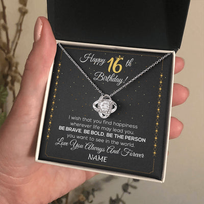 Love Knot Necklace 14K White Gold Finish | 2 | Personalized Happy 16Th Birthday Necklace For Her Women Daughter Niece Sister Goddaughter Granddaughter 16 Year Old Birthday Customized Gift Box Message Card | siriusteestore.myshopify