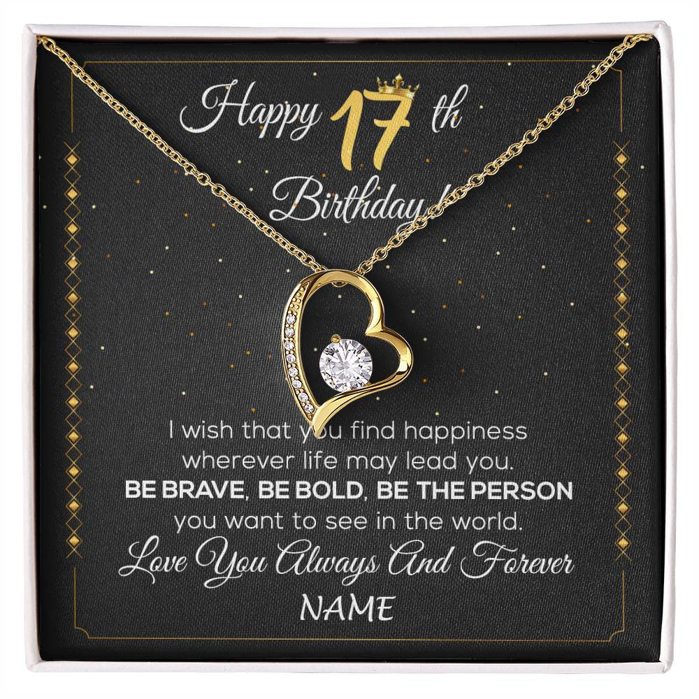 Forever Love Necklace 18K Yellow Gold Finish | 1 | Personalized Happy 17Th Birthday Necklace For Her Girls Daughter Niece Sister Goddaughter Granddaughter 17 Year Old Birthday Customized Gift Box Message Card | siriusteestore