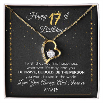 Forever Love Necklace 18K Yellow Gold Finish | 1 | Personalized Happy 17Th Birthday Necklace For Her Girls Daughter Niece Sister Goddaughter Granddaughter 17 Year Old Birthday Customized Gift Box Message Card | siriusteestore